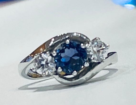 Iolite Ring Solid 18K Engagement Ring Genuine .75… - image 4