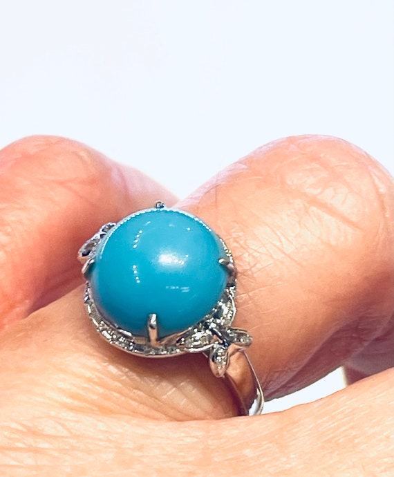 Turquoise Ring 18K Gold Ring Diamond Turquoise Ca… - image 4