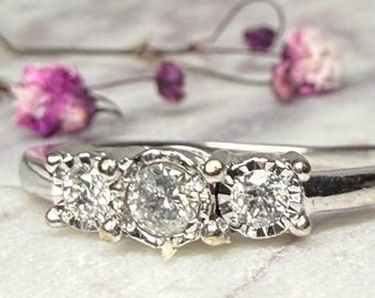 Engagement Ring Diamond Ring Promise Ring 10k White Gold Three Stone Diamond Engagement Ring Stacking Ring Anniversary Gifts For Women
