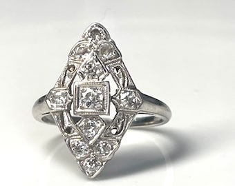 Platinum Engagement Ring Art Deco Diamond Ring Vintage Antique Ring .80 Ct Diamond Ring 1920s Orange Blossom Ring Shield Ring Art Deco