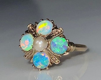 Opal Ring 14K Natural Mabe Pearl 14k Antique Australian Opal Pearl Ring 14K Gold Orange Blossom Opal Jewelry