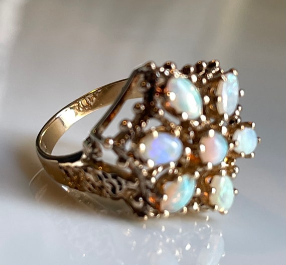 Opal Ring Vintage Fiery Blue Opal Engagement Ring… - image 9