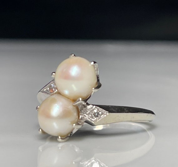 Pearl Ring 14K Bypass Pearl Engagement Ring 7 mm … - image 2