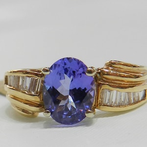 18K Tanzanite Engagement Ring 18K Vintage Tanzanite Diamond Ring 2 Ct Tanzanite 18K Gold Genuine Diamond December Birthday Gift