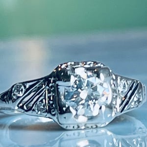 Engagement Ring 14K Art Deco Engagement Ring Old Round Cut Diamond Ring Art Deco Orange Blossom Ring Gift for Her Proposal