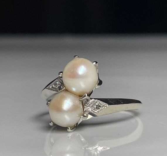 Pearl Ring 14K Bypass Pearl Engagement Ring 7 mm … - image 4