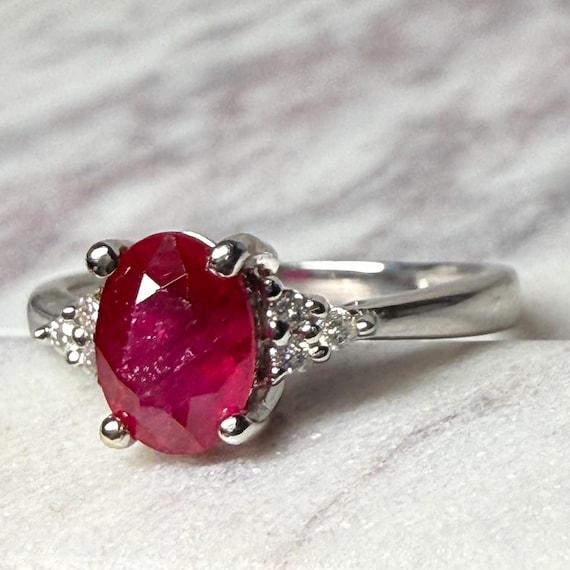 Ruby Ring 14K Natural Ruby Engagement Ring Diamon… - image 2
