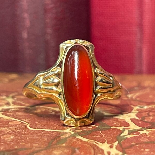 Art Nouveau Ring 14K Gold Red Carnelian Moonstone 14K Gold Antique Red Orange Carnelian Ring Victorian Ring