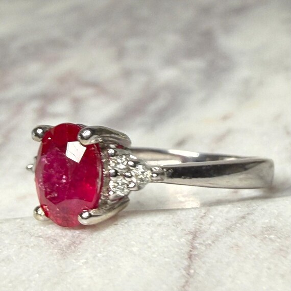 Ruby Ring 14K Natural Ruby Engagement Ring Diamon… - image 5