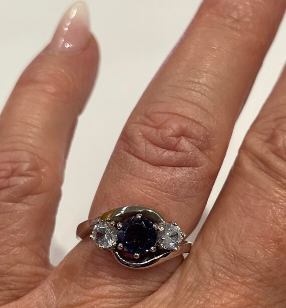 Iolite Ring Solid 18K Engagement Ring Genuine .75… - image 5