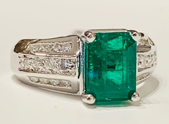 Emerald Ring Platinum Engagement Ring Vintage Emer