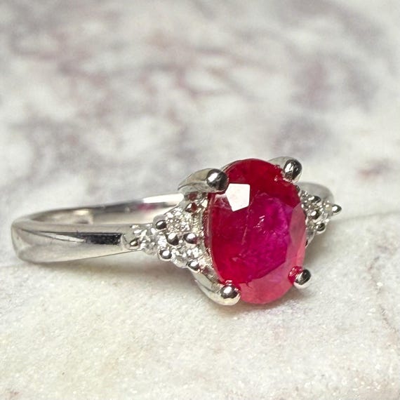Ruby Ring 14K Natural Ruby Engagement Ring Diamon… - image 9