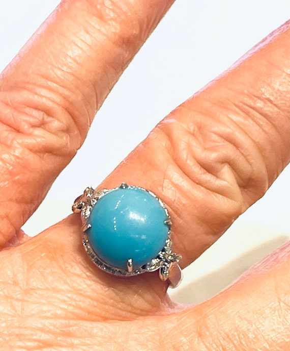 Turquoise Ring 18K Gold Ring Diamond Turquoise Ca… - image 6