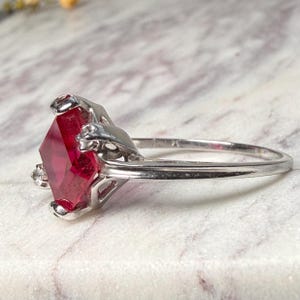 Ruby Ring 10K Lab Created Ruby Genuine Art Deco Vintage Emerald Cut July Ruby Gift for Her 1940s Vintage Jewelry