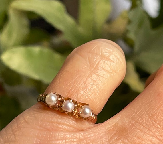 Three Pearl Ring Pearl Engagement Ring Victorian Enga… Gem