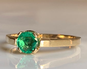 Colombian Emerald Ring 14k Round Cut Genuine Natural Emerald Ring Unique Engagement Ring May Birthstone May Birthday