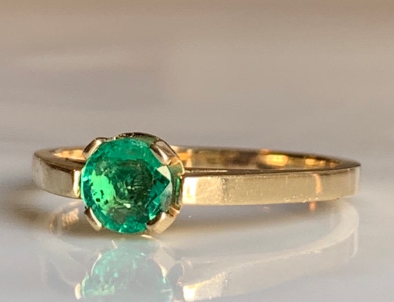 Emerald Ring 14k Round Cut Colombian Emerald Ring… - image 6