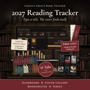 Book Tracker Spreadsheet, Reading Tracker Google Sheets, Reading Log, Reading Journal | 2027 Dark Academia Library, Automatic Book Covers