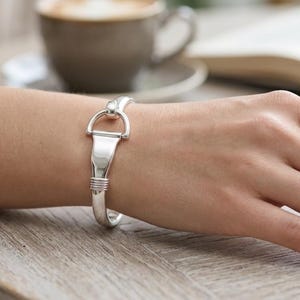 Handmade Sterling Silver Stirrup Bangle, Equestrian Horse Bit Cuff Jewelry Gift Couples