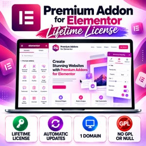 Premium Addons for Elementor Pro License, Elementor Widgets, WordPress Plugin, Elementor Addons, 1 Website, Lifetime Updates