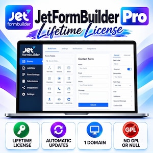 JetFormBuilder Pro License, WordPress Form Builder, Advanced Form Plugin, Dynamic Forms, WordPress Forms, 1 Website License, life time