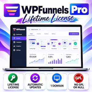 WPFunnels Pro-licentie, WordPress-verkoopfunnelbouwer, checkout- en upsell-plugin, funnelbouwer, licentie voor 1 website, levenslange updates
