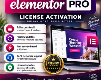 Elementor Pro License, WordPress Plugin, Elementor Website Builder, Template Kit, WordPress Theme, Digital Download, Instant Access & Update