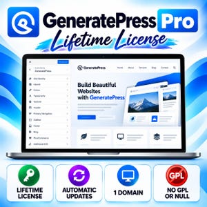 GeneratePress Pro-Lizenz, GeneratePress WordPress-Theme, WordPress-Theme-Builder, Premium-Theme, Lizenz für 1 Website, lebenslange Updates