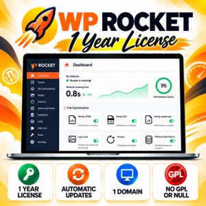WP Rocket License Activation, 1 Year Updates, WordPress Speed Optimization, Cache Plugin, Website Performance, Automatic Updates, Digital