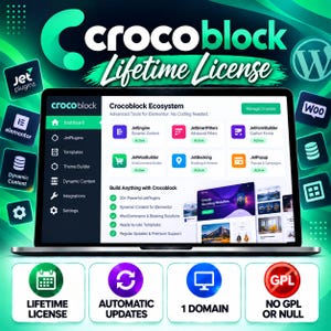 Licencia de Crocoblock, Crocoblock Todo Incluido, Plugin de WordPress, Complementos de Elementor, JetPlugins, Licencia de 1 año, Actualizaciones automáticas