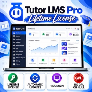 Tutor LMS Pro-Lizenz, WordPress-LMS-Plugin, Online-Kurs-Builder, Tutor LMS, Kurs-Creator, 1 Website-Lizenz, Lebenslange Updates