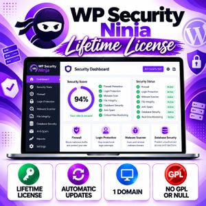 WP Security Ninja Pro License, WordPress Security Plugin, Malware Scanner, Firewall Protection, 1 Website License, Lifetime Updates