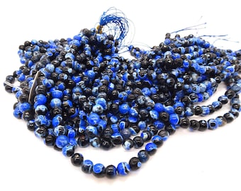 Black Blue White Agate 8mm Round Beads  #A1771