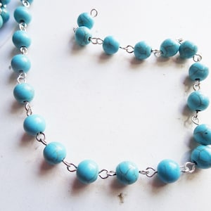 Bead chain rosary chain Turquoise silver wire 8mm  (by the foot)