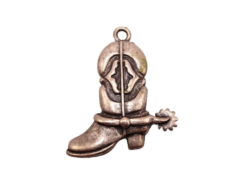 Llavero con colgante de joyería de plata antigua con forma de bota de vaquero #RM-249 imagen 2