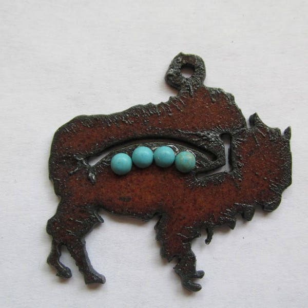 Buffalo Rustic jewelry pendant, decoration, key chain, rusty recycled  #RM134-B