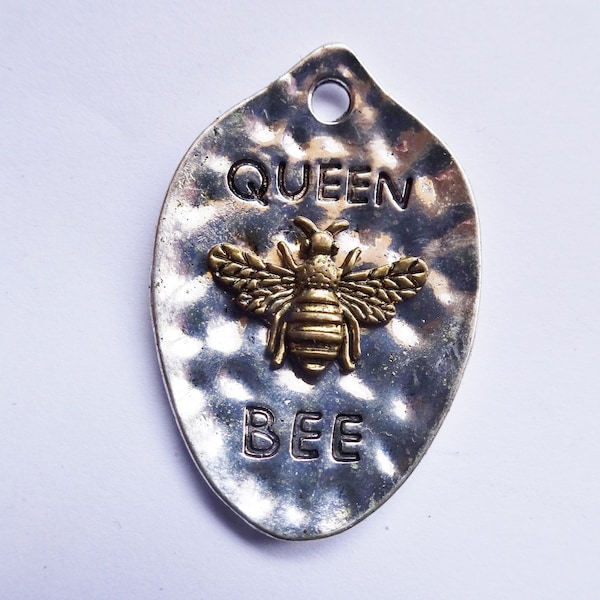 Queen bee small antique silver and bronze pendant