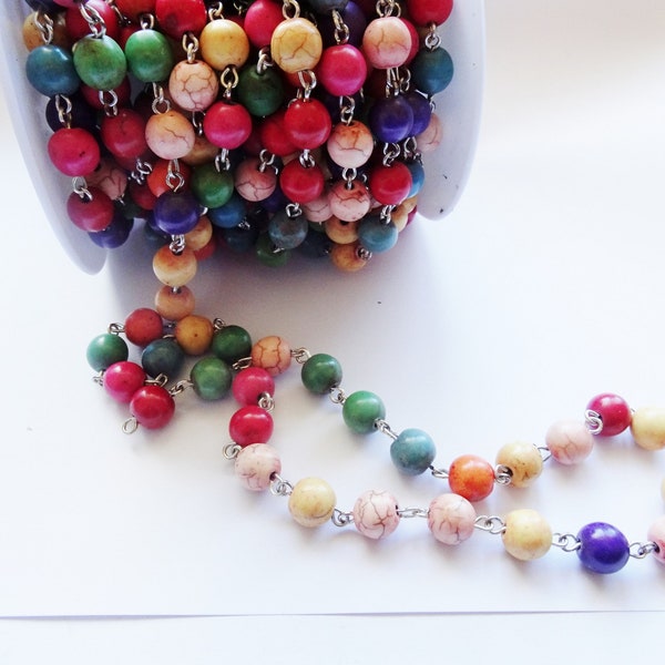 Bead chain rosary chain multi color 8mm (by the foot)