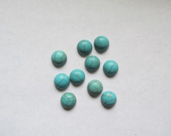 10mm Blue Turquoise color Round Flatback Cabochon (Bag of 10)  #ECAB-14