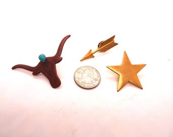 Hat pins Star, Arrow and Cow skull  SET #TUP-3B