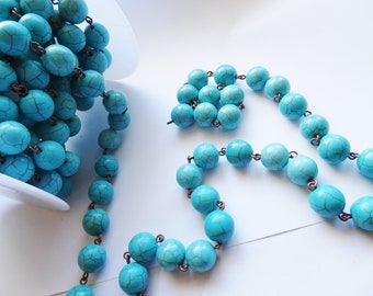 TURQUOISE BLUE BEADED WATERFALL WIRE NECKLACE & EARRINGS SET FREE UK POST TS1