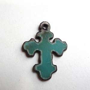 Small chubby cross 1.25&quot; Turquoise metal charm pendant  #CC006-1.25Turq