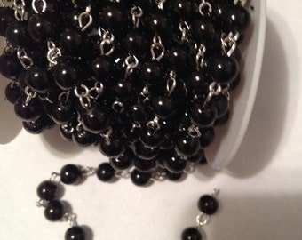 Black bead chain 6mm (by the foot)