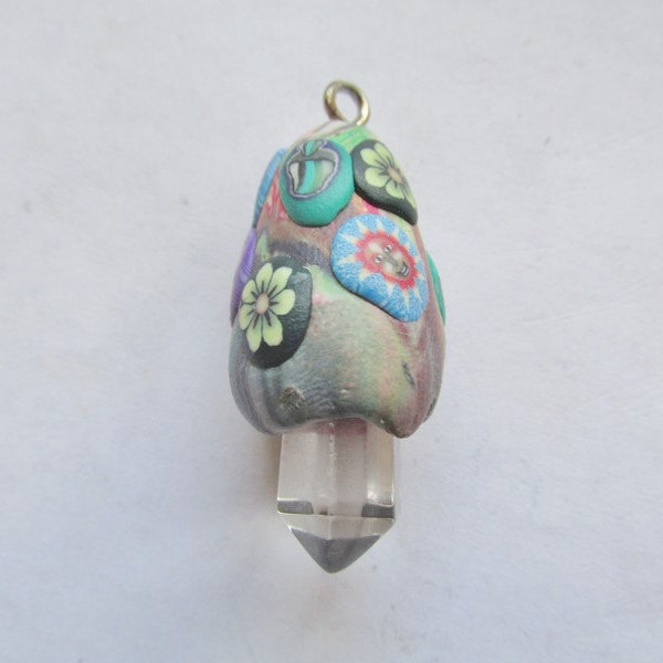 Handmade Fimo Bead with Quartz Crystal #CH5