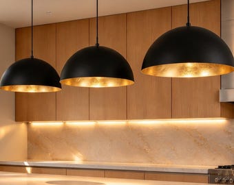 Luxury Black Brass Pendant Light – Handmade Modern Hanging Lamp for Kitchen & Dining Room