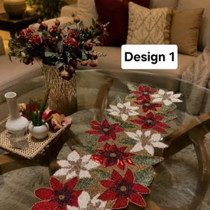 Handmade Beaded Table Runner, Festive Table Decor