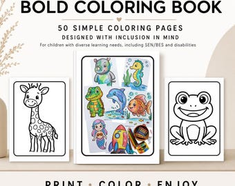 Libro para colorear sencillo y llamativo para niños con necesidades educativas especiales, preescolar y autismo (50 páginas en PDF)