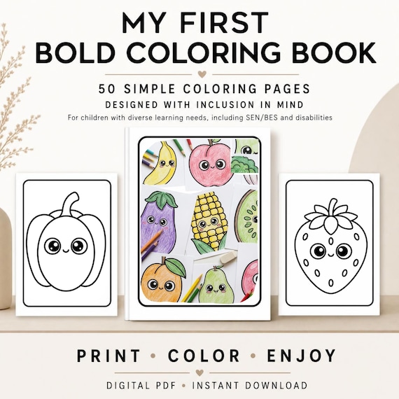 Inclusive Bold Coloring Book for Kids, SEN, Preschool (50 Pages, PDF)