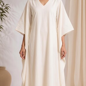Vestido caftán blanco marfil para mujer, vestido maxi minimalista