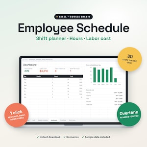 Employee Schedule Template | Shift Planner with Labor Cost Tracking (Excel/Google Sheets)